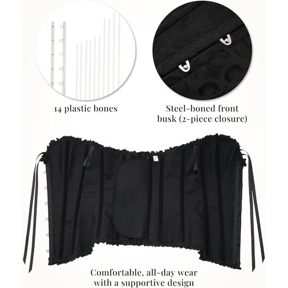 Women's Black Corset Tops Bustier Lingerie Lace Waist Push Up Bodysuit - Picture 5 of 8